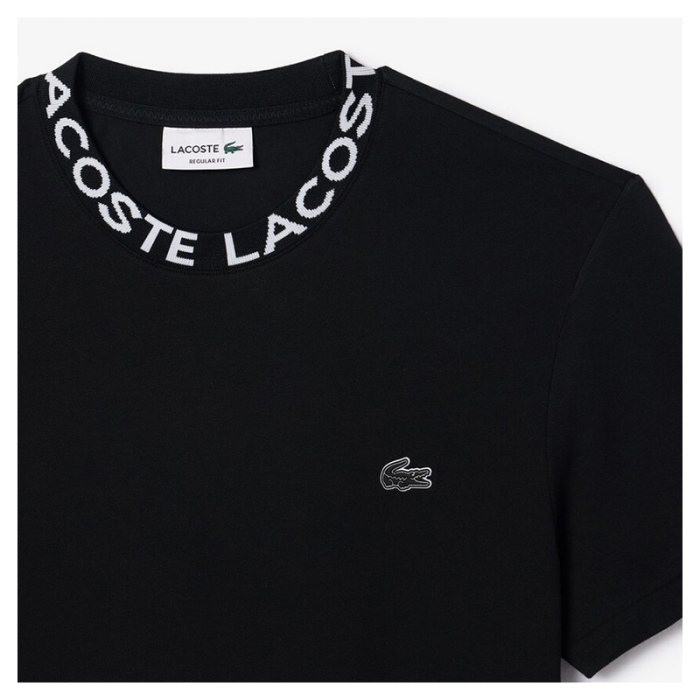Camiseta en piqué Lacoste con cuello jacquard y logo Negra TH7488-00-031